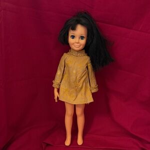 Vintage 1970s Grow Hair “Gorgeous Tressy” Doll in Yellow/Tan Dress